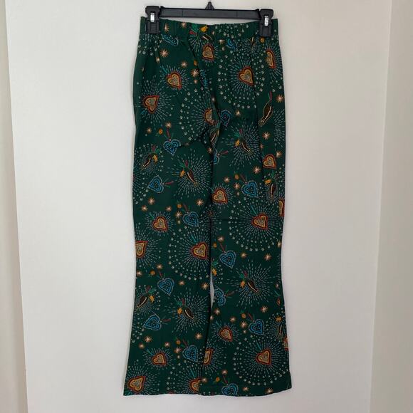 Anthropologie Farm Rio Fernanda Flared Pants Green Toucan Bird Tropical XS - Picture 4 of 10